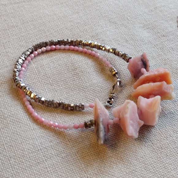 Jewelry - Organic pink stone & silver necklace ooak